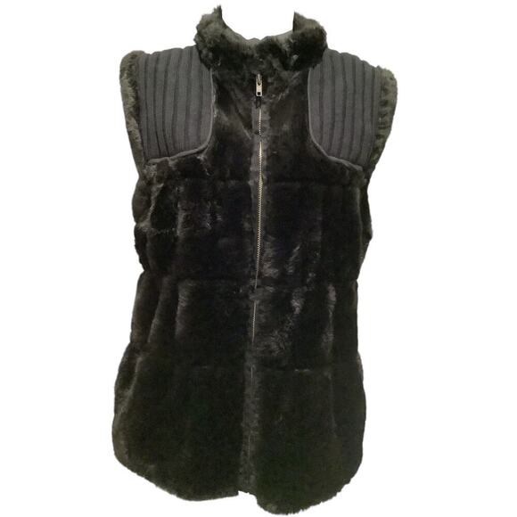 CHICO’S BLACK LABEL BLACK FAUX FUR ZIP FRONT VEST CHICO’S SIZE 2 US M - Picture 1 of 6